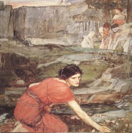 John William Waterhouse Study:Maiidens picking Flowers by a Stream (mk41) oil painting picture